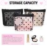 MAYCREATE Small Pouches for Women with Zipper and See Through Mesh 3Pcs 12x9cm | Heart Print Makeup Organizer