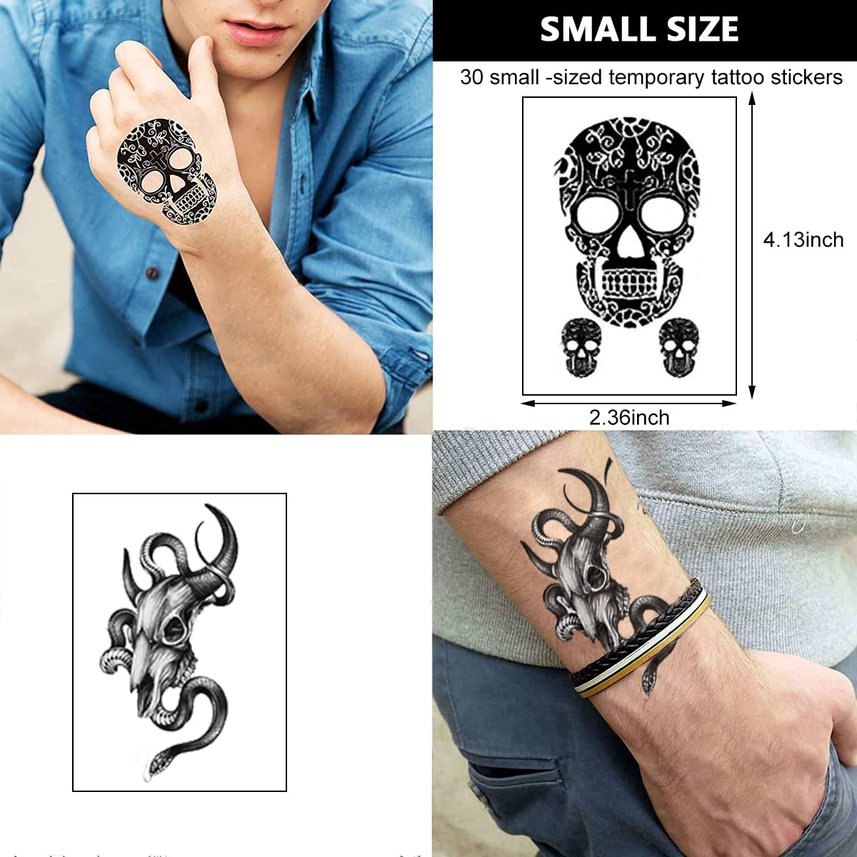 MAYCREATE Temporary Tattoo Stickers for Men with Waterproof Beast Designs 35 Sheets | DIY Body Art