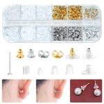 MAYCREATE 600Pcs Earrings Back Stopper for Ear Studs, 12-Style Clear Earring Stopper Clutch Metal Silicone Earring Backs Replacement Kits for Fish Hook Earring Studs Hoops - with Storage Box