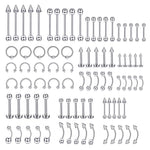 MAYCREATE 85 pcs Stylish Piercing Stainless Steel Body Jewelry Set for Women and Men For Lip, Tongue, Eyebrow, Nipple, Belly-Button, Nose Piercings Piercing Art
