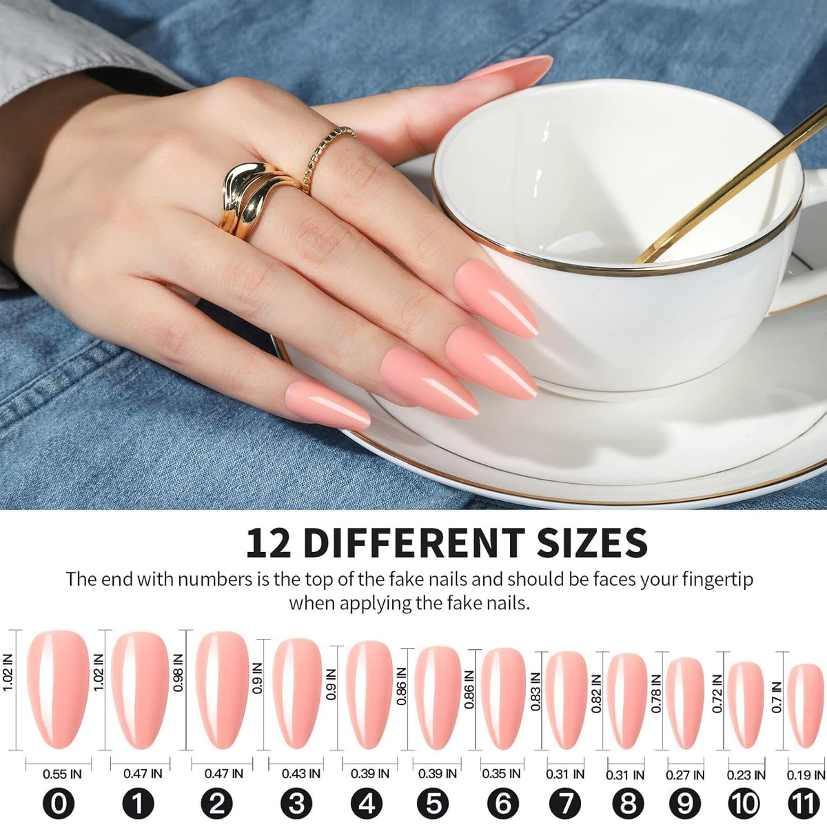 MAYCREATE 12 Colors Press on Nails Almond, Press on Nails Glossy Stiletto Oval Colored Fake Nail Tips Full Cover Artificial Fingernails (Not include Glue)