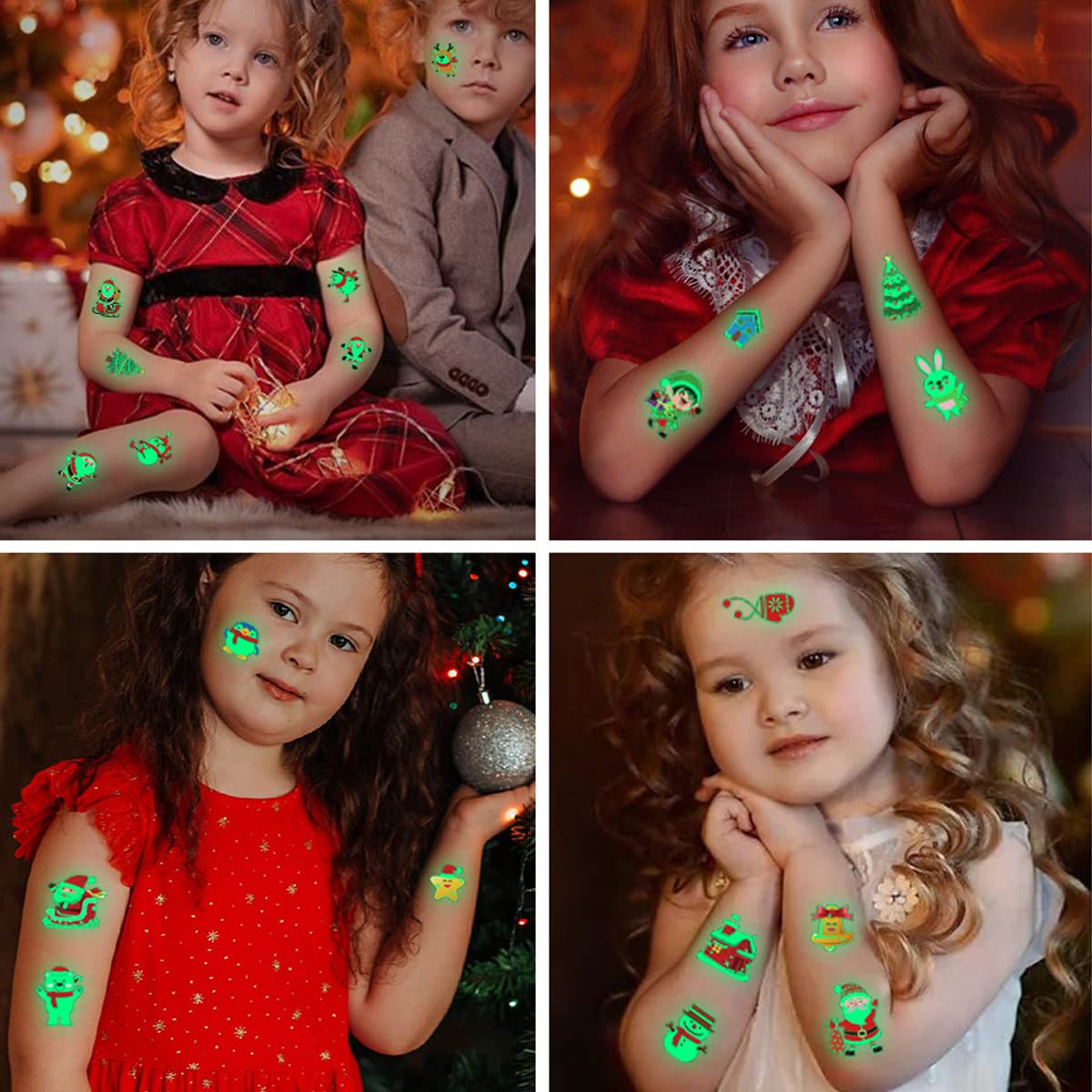 MAYCREATE Temporary Tattoo Stickers for Kids with Waterproof Glow Effect 10 Sheets | Christmas Party and DIY Crafts