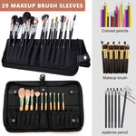 MAYCREATE Makeup Brush Holder Bag for Travel with 29 Elastic Pockets and Foldable Stand | Black