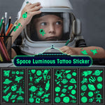 MAYCREATE 10 Sheet Kids Tattoo Sticker Night Glowing Tattoo Sticker, Cartoon Space Theme Sticker Waterproof Temporary Tattoos for Birthday Parties, Group Activities, Cartoon Tattoo Sticker