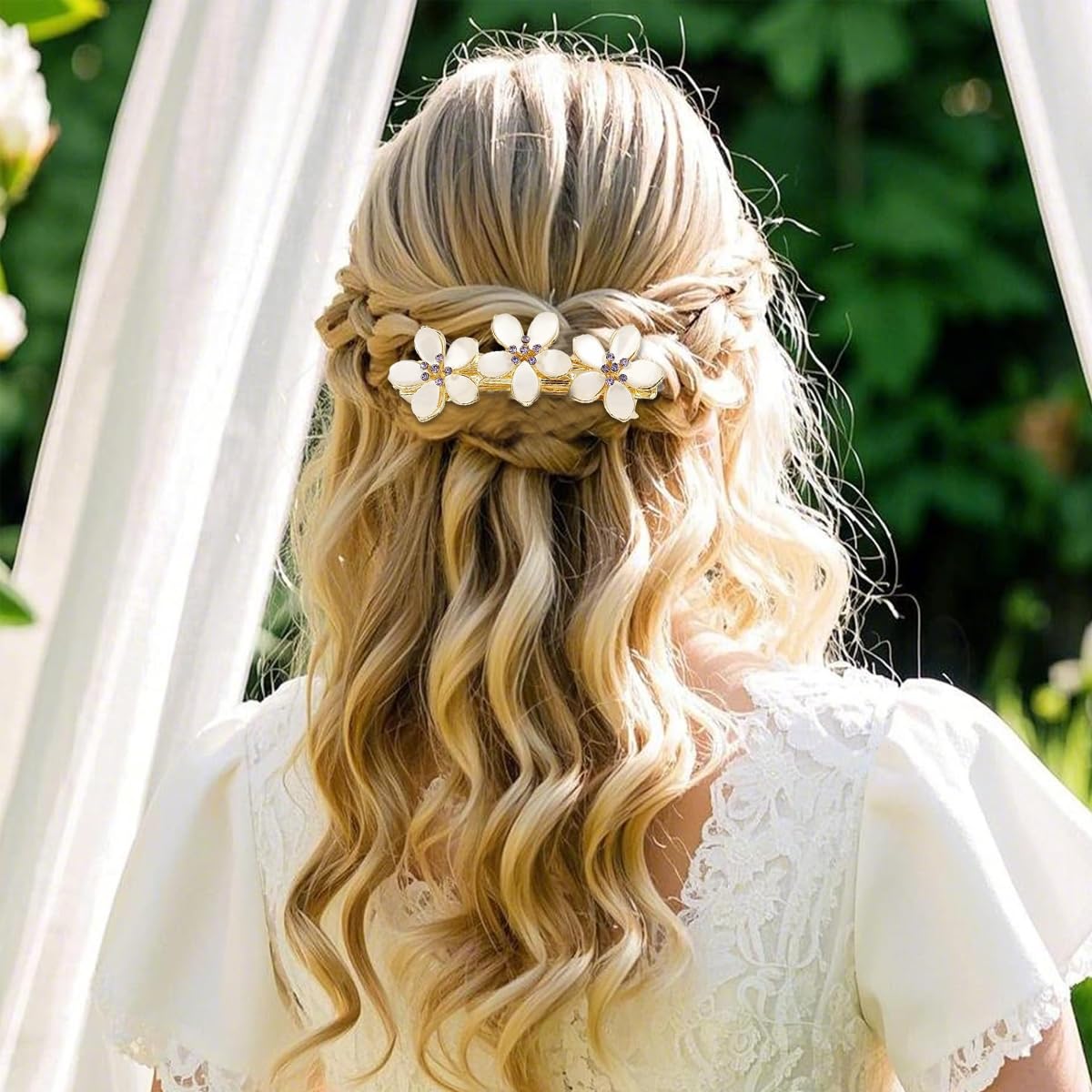 MAYCREATE Floral Hair Clips Set for Women with Opal Embellishment and Metal Barrettes | 3Pcs