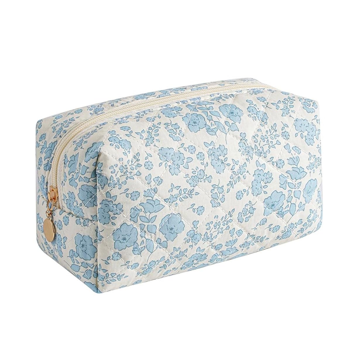 MAYCREATE Makeup Bag for Travel and Home Use with Soft Zipper | Blue Floral 20.5x9x9.5cm