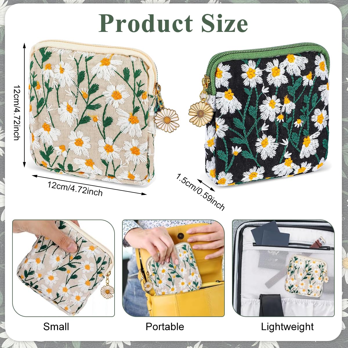 MAYCREATE Small Pouches for Sanitary Pads featuring Zipper Closure and 13x13cm Cotton Design | Pack of 2 for Women