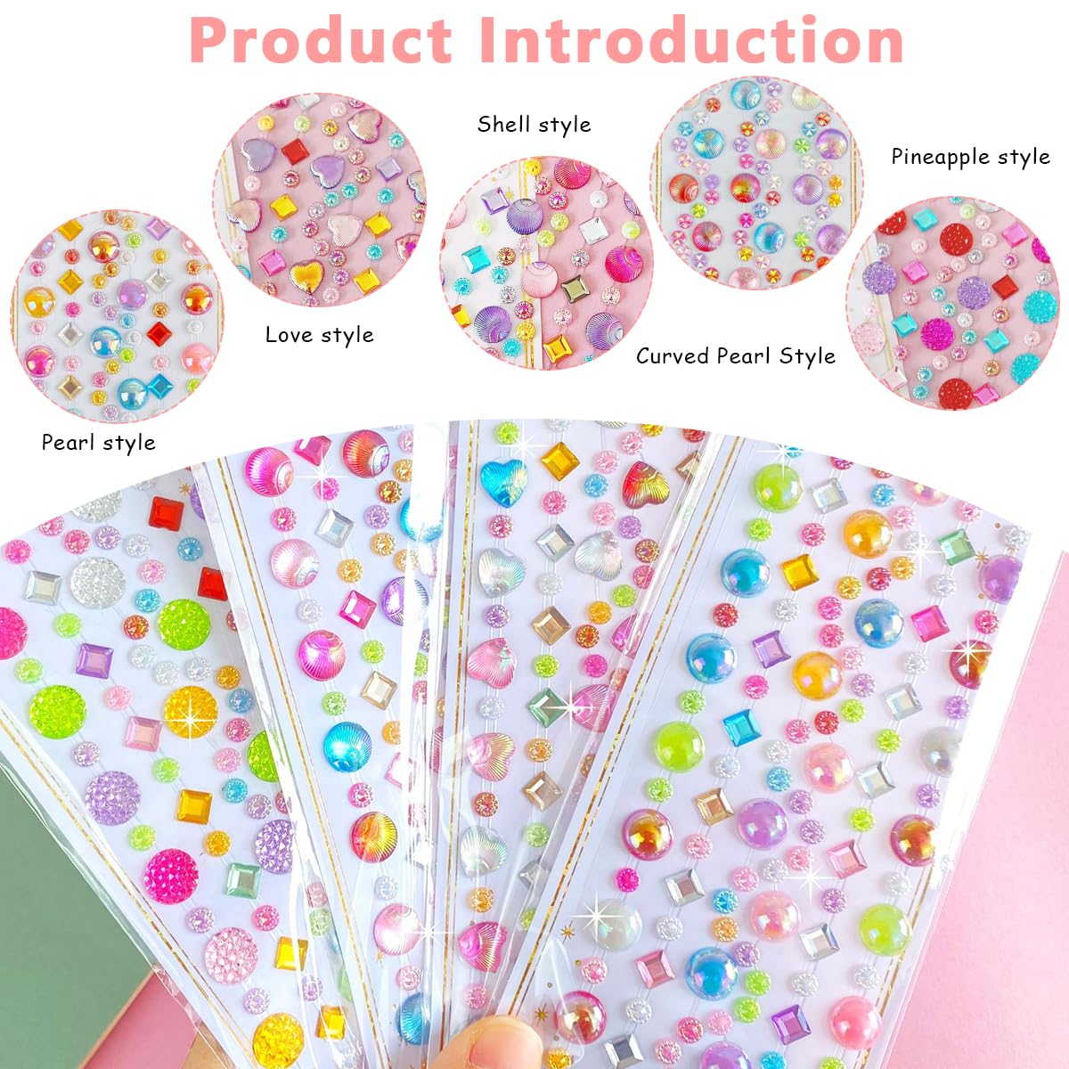 MAYCREATE Gem Rhinestones for Crafts with Self Adhesive Backing and 5 Sheet Multicolor Set | DIY Decor for Kids and Scrapbooking