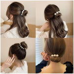 MAYCREATE 4pcs Hair Bun Maker for Hair Flower Pearl Easy Twister Hair Bun Shaper Stylish Rhinestone Twist Hair Bun Accessories for Women Girls Daily, Party, Wedding