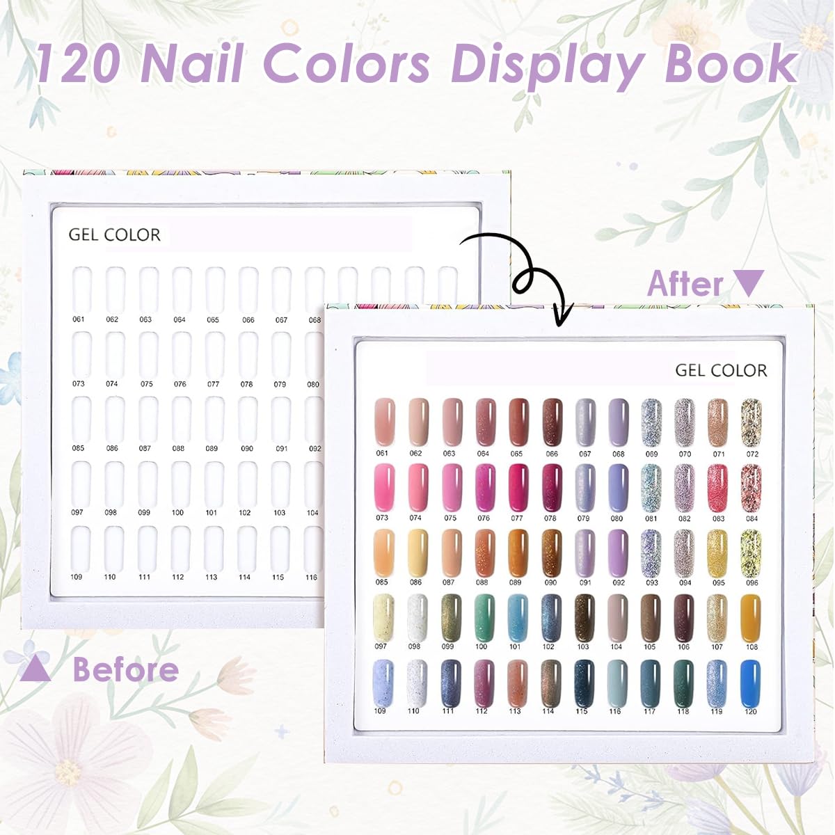 MAYCREATE Nail Color Chart Display Book with 120 False Nail Tips for Salon and Home Use | Hard Cover Organizer for Gel and Acrylic Swatches