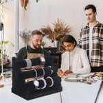 MAYCREATE Bracelet Organizer 3-Tier Bracelets Holder Jewelry Display Stand for Watch, Bangle, Bracelet - Detachable Velvet Desk Showcase Storage Rack, Black