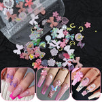 MAYCREATE 3D Flower Nail Charms Heart Star Bow Embellishments Acrylic Nail Gems Charms Mixed AB Resin Rhinestones Pearls Gold Rivets for Manicure DIY Crafts Accessories, Pink