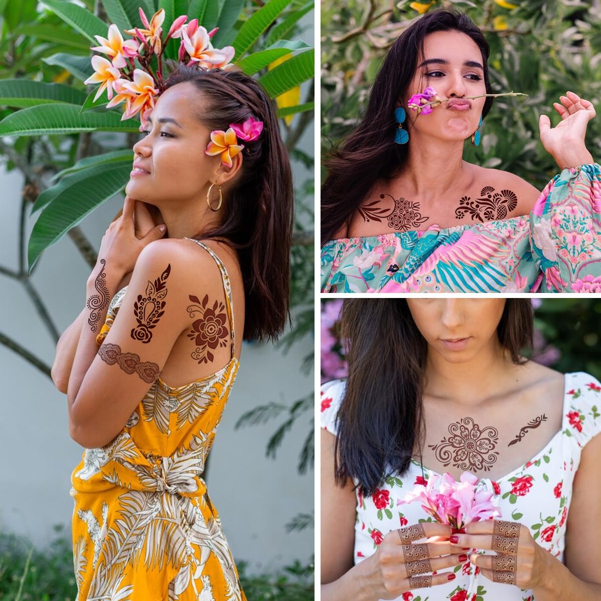 MAYCREATE Tattoo Sticker 12 Sheets Mandala Temporary Tattoo for Women Girls Brown Lotus Flower Arm Band Tattoo Waterproof Henna Tattoo Stickers for Hands, Body, Arm, Feet