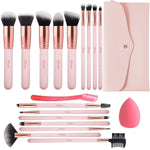 MAYCREATE Makeup Brush Set Professional 16PCS with Storage Pouch Brush Sets in Makeup Premium Makeup Brushes Kit with Eyebrow Razor & Sponge Puff for Beginners Makeup Artists Students (Pink)