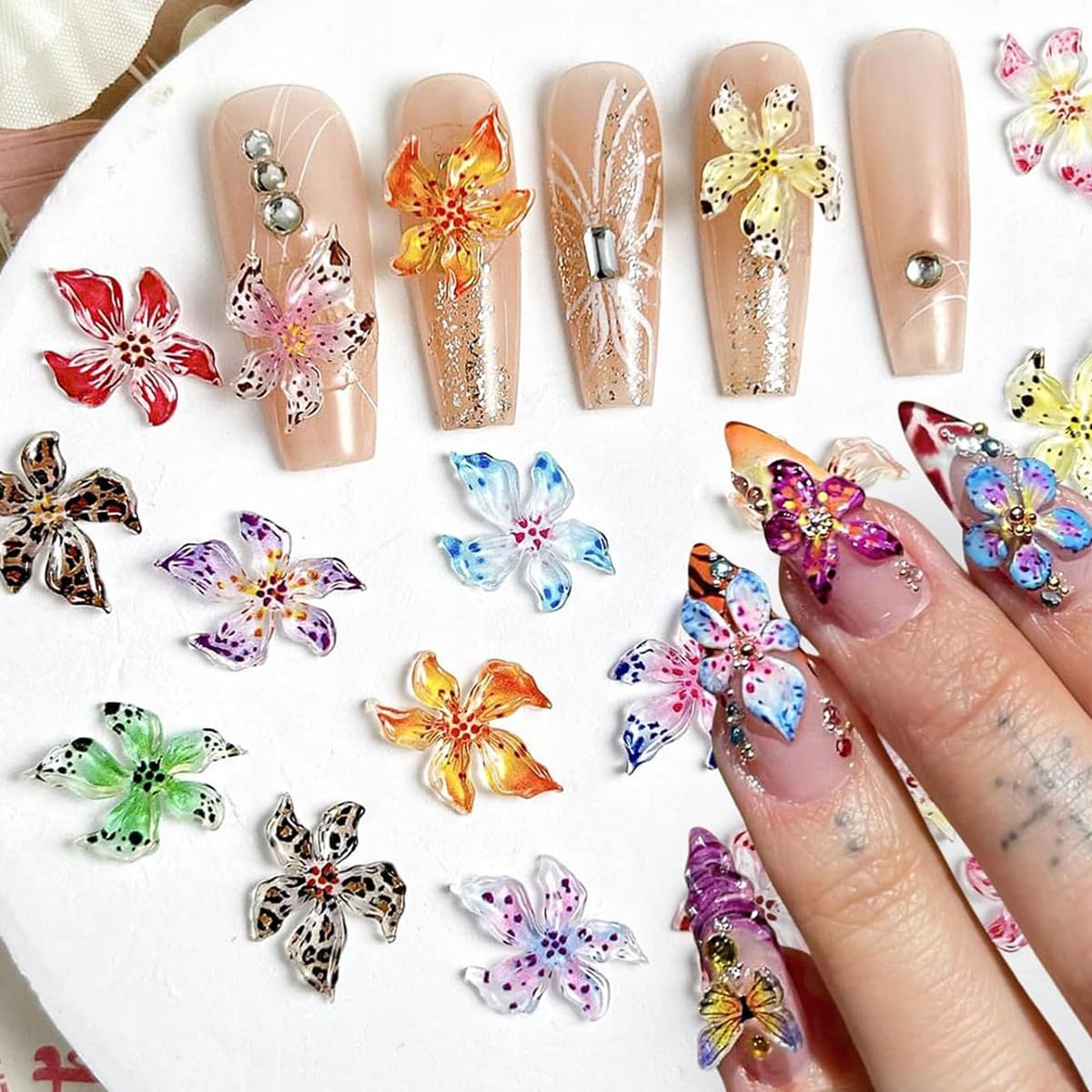 MAYCREATE Flower Nail Art Charms for DIY Nails with 60pcs 3D Jelly Resin Floral Gems | Summer Decorations