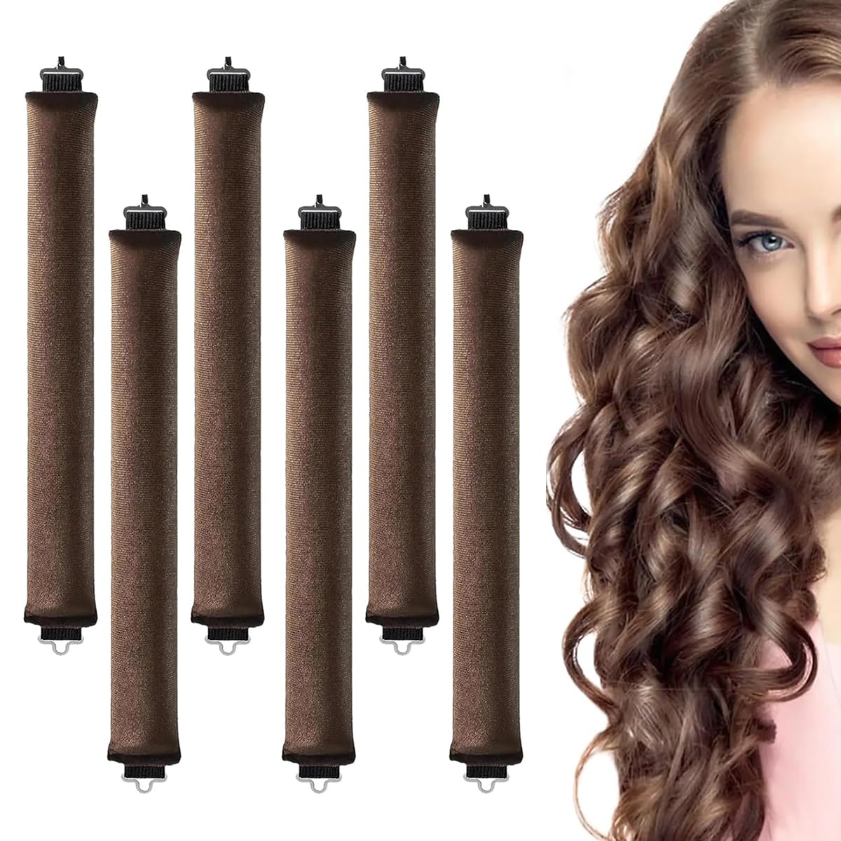MAYCREATE Heatless Hair Curler for Overnight Curls with Jumbo Foam Rods and Satin Rollers | Brown Set for Women Styling