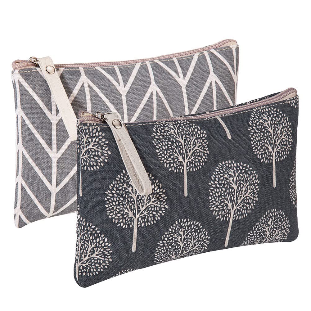 MAYCREATE® 2Pcs Canvas Makeup Pouch Bag Zipper Small Makeup Organisers Cosmetic Bag for Lipstick Toiletries Stationeries, Portable Make Up Pouch for Woman Travel and Daily Use - Size 22x14cm
