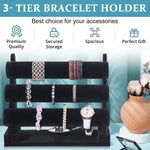 MAYCREATE Bracelet Organizer 3-Tier Bracelets Holder Jewelry Display Stand for Watch, Bangle, Bracelet - Detachable Velvet Desk Showcase Storage Rack, Black