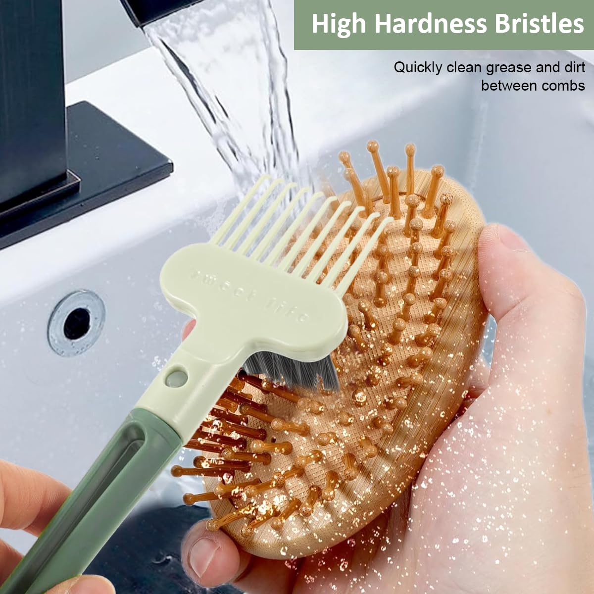 MAYCREATE Hair Brush Cleaning Tool Comb Cleaning Brush Hair brush Cleaner Comb, 5-in-1 Hair Brush Cleaning Tool, Hair Brush Remover Rake for Removing Hair Dust,Home and Salon Use(Green)
