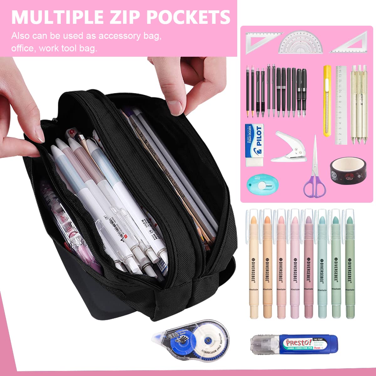 MAYCREATE Blackpink Cosmetic Bag Organizer Makeup Pouch Pencil Box Pencil Case for Blackpink Lover Fans, Double Zippers Stationary Bag for School Girls Adults