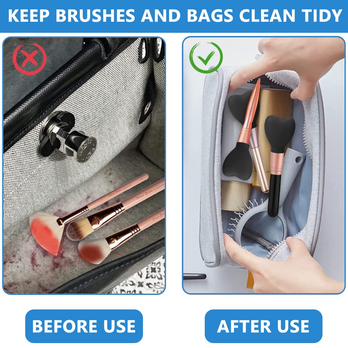 MAYCREATE Makeup Brush Cover Set 3 Sizes for Travel Use with Heart Shaped Silicone Design