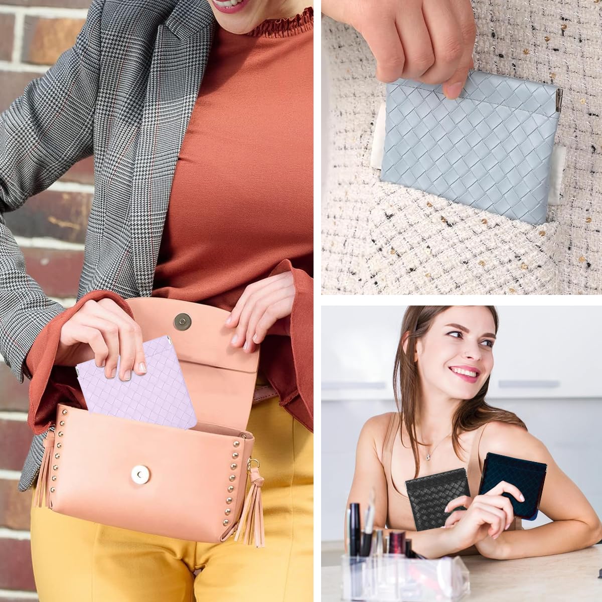 MAYCREATE 4Pcs Small Makeup Pouch Small Pouches Makeup Bag Mini PU Leather Cosmetic Bag Weave Makeup Pouches for Women Pocket Purse for Coin Lipstick Jewelry Organizer