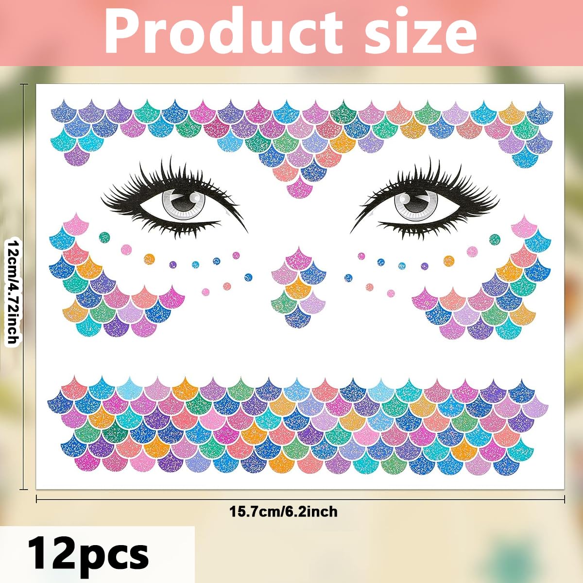 MAYCREATE 12 Sheets Glitter Face Temporary Tattoo for Women Girls, Charming Decals Flowers Face Arm Body Makeup Stickers, Waterproof Butterfly Fake Tattoos for Party, Halloween