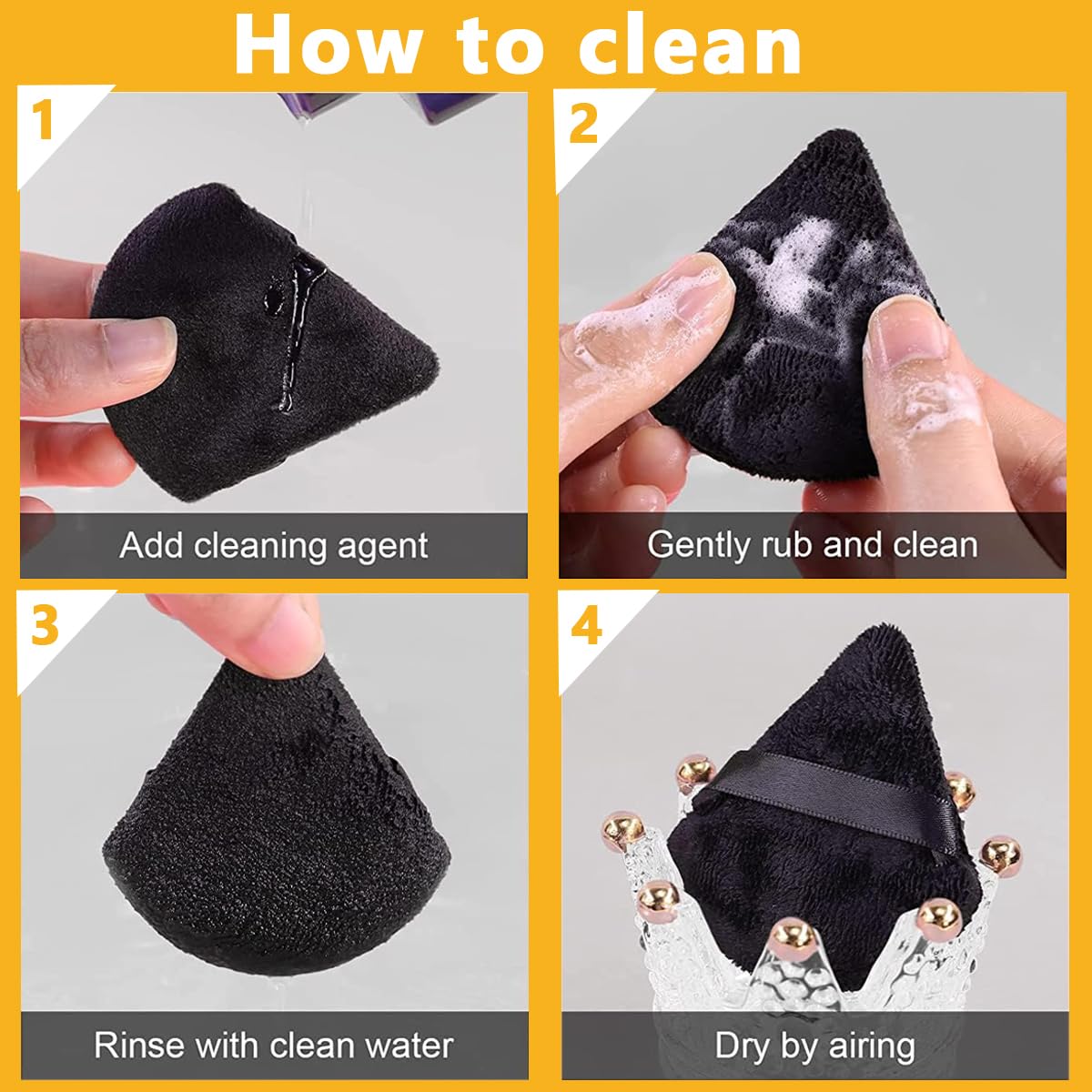 MAYCREATE 4pcs Triangle Powder Puff Makeup Sponge Puff Makeup Puff for Face Powder Loose Powder, Skin-Friendly Beauty Makeup Tools, Wet and Dry Use - Black