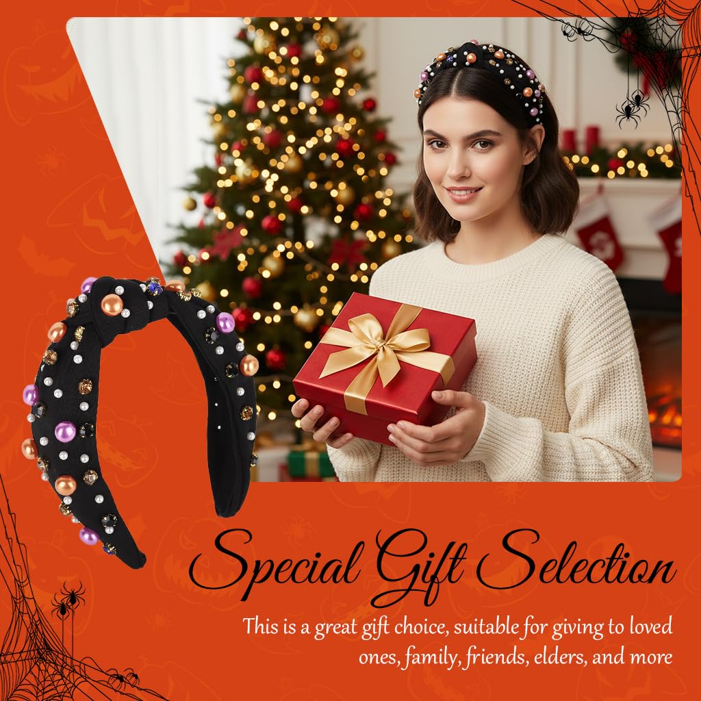 MAYCREATE Halloween Hairband for Women featuring Knotted Fabric Wrap and Gem Ornaments | Festive Headwear for Party and Holiday Style