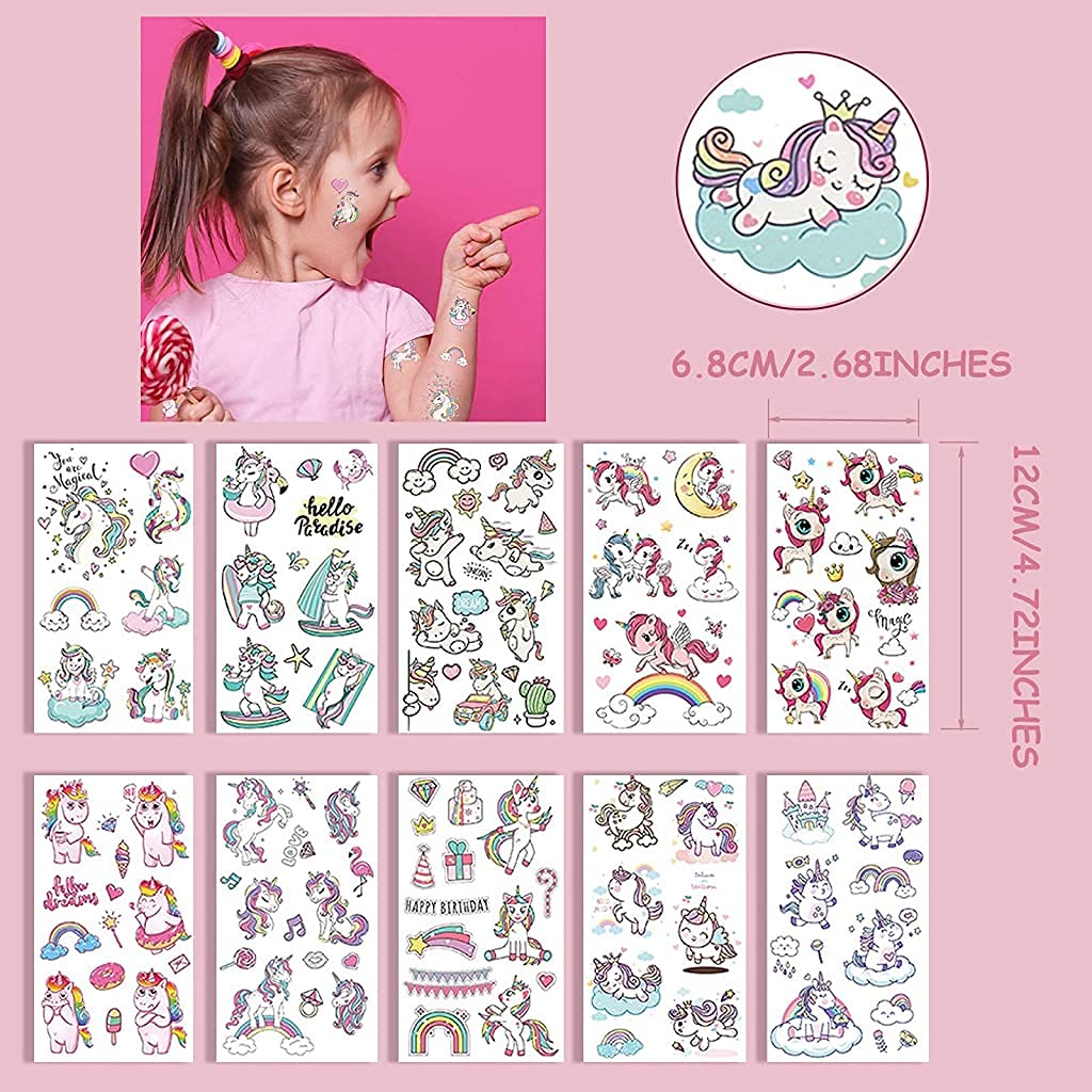 MAYCREATE Unicorn Tattoos for Kids Girls with 10 Sheets 50+ Styles Waterproof Stickers | Party Favors and Gifts