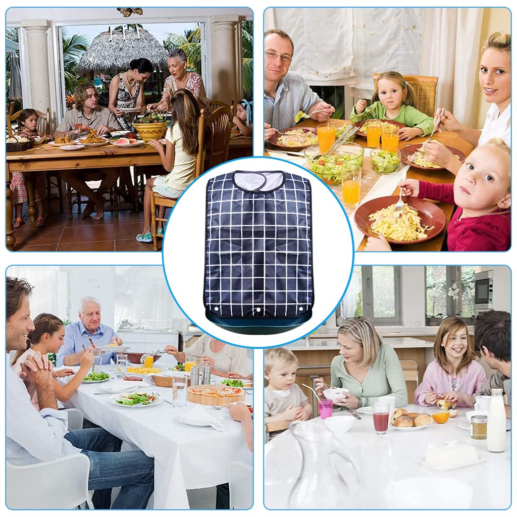 MAYCREATE Waterproof Adjustable and Washable Dining Short Style with Leakproof Pocket Adult Bibs for Elderly Seniors and Disabled Men & Women Eating Cloth (Light Blue)