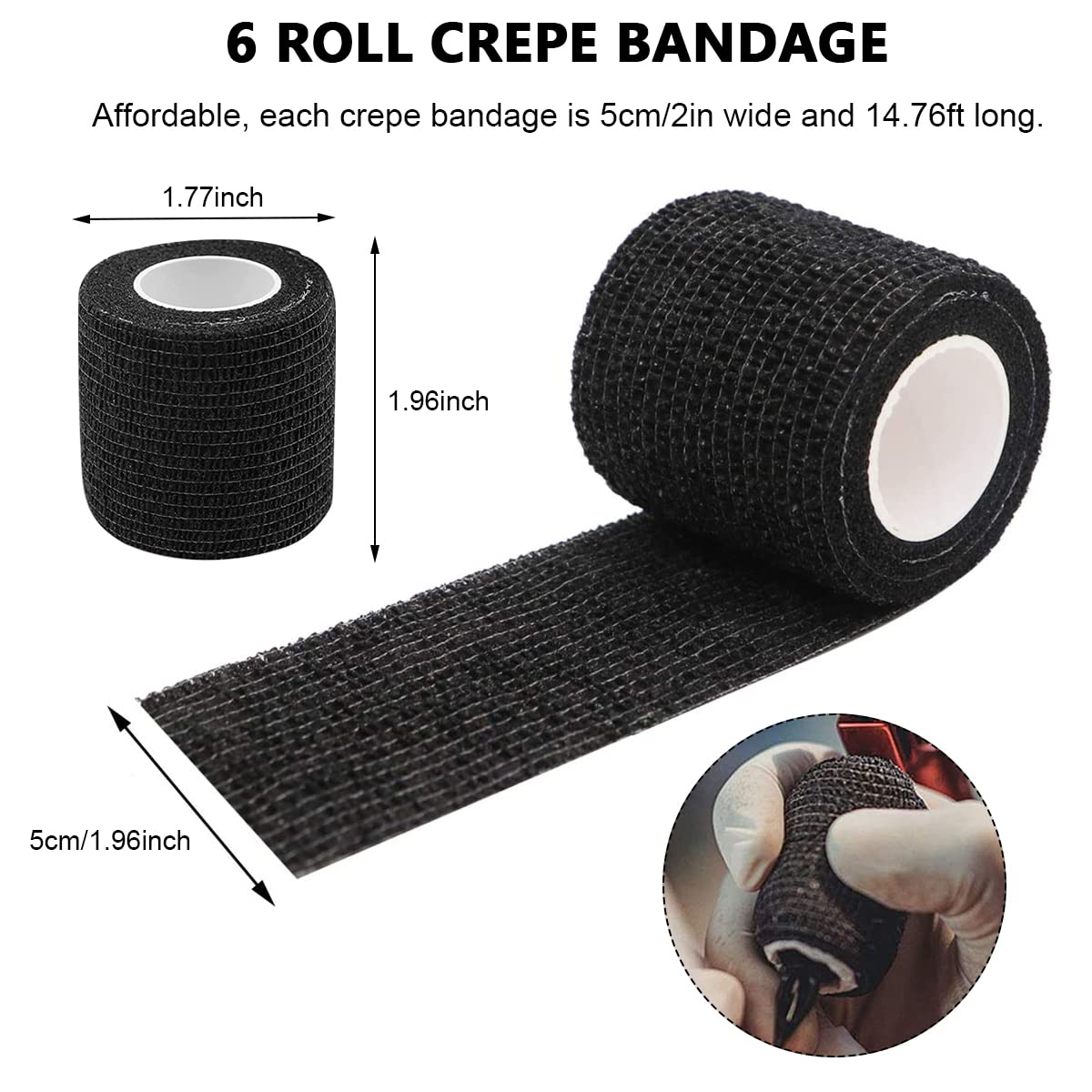 MAYCREATE 6 Roll Crepe Bandage Self Adhesive Crepe Bandage Elastic Strethy Crepe Bandage for Tattoo Grip Cover Small Wound Cohesive Tape Wrap Crepe Bandage Medical Tape Bandage Tape