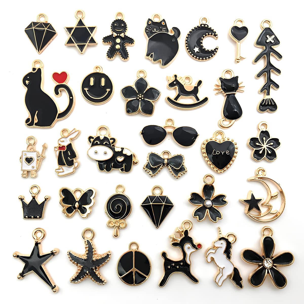 MAYCREATE Enamel Charms for Jewellery Making with Hanging Hole Design 30 pcs Gold Plated | DIY Earrings and Bracelet Craft Kit