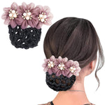 MAYCREATE Hair Bun Accessories for Women, Flower Hair Snood Net, Pearl Mesh Bun Maker for Hair, Stylish Knit Hair Bun Cover Hairnet for Daily, Work, Dancer Gift