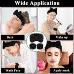 MAYCREATE 3 Pcs Facial Spa Headband Wristband Combo Set, Elastic Microfiber Face Wash Hairband Wrist Wash Bands for Face Washing, Makeup, Yoga, Fitness (B - Black)