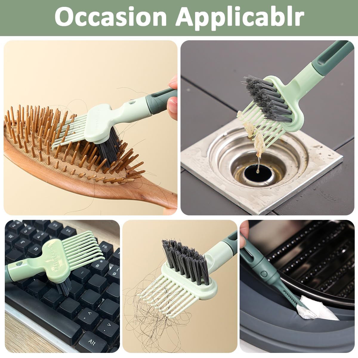 MAYCREATE Hair Brush Cleaning Tool Comb Cleaning Brush Hair brush Cleaner Comb, 5-in-1 Hair Brush Cleaning Tool, Hair Brush Remover Rake for Removing Hair Dust,Home and Salon Use(Green)