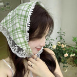 MAYCREATE Head Scarf for Women featuring Lace Checked Design and Countryside Style | 2Pcs Set