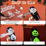 MAYCREATE 12 Sheets Halloween Nail Art Stickers, Luminous Nail Design Glow in The Dark Nail Decals, 3D Self-Adhesive Luminous Spooky Spider Web Skull Pumpkin Nail Art Design for Women Girls