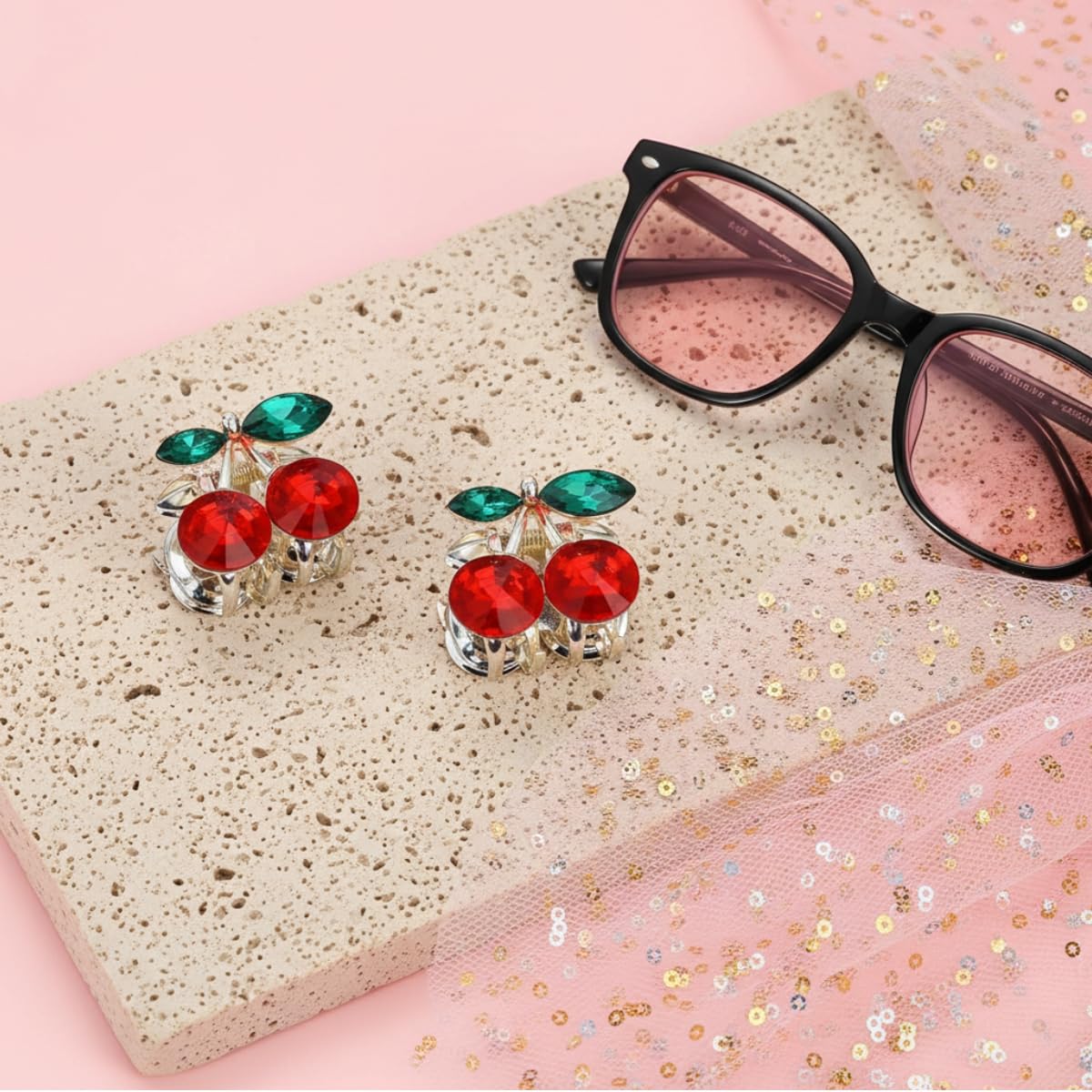 MAYCREATE Cherry Claw Hair Clips for Women featuring Non Slip Grip and Acrylic Alloy Design | 2Pcs Small Fashion Accessories