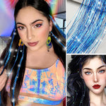 MAYCREATE 6pcs Hair Tinsel Hair Extensions for Women Girls Blue Glitter 20'' Clip-in Fairy Hair Tinsels Highlight Sparkling Tinsel Hair Clips for Party, Festival