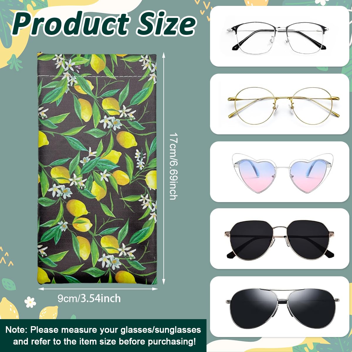 MAYCREATE 3pcs Sunglasses Pouch Women Sunglasses Eyeglasses Storage Pouches Fashion Print PU Sunglasses Pouch Bag Self-closing Closure Sunglasses Storage Pouch, 182x95mm