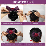 MAYCREATE Hair Bun Net for Women with Clip and Floral Rose Bowknot | 3 PCS Elegant Snood