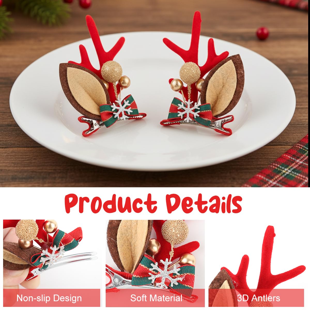 MAYCREATE Christmas Elk Antlers Hair Clips for Festive Hairstyles with Golden Berries | Holiday Accessory for Women and Girls