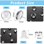 MAYCREATE DIY Ear Stud Kit with 200 Pieces Stainless Steel Bases and 2 Stopper Designs | Transparent Hemispherical Patches for Custom Earrings