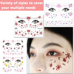 MAYCREATE 12 Sheets Glitter Face Temporary Tattoo for Women Girls, Charming Decals Flowers Face Arm Body Makeup Stickers, Waterproof Butterfly Fake Tattoos for Party, Halloween
