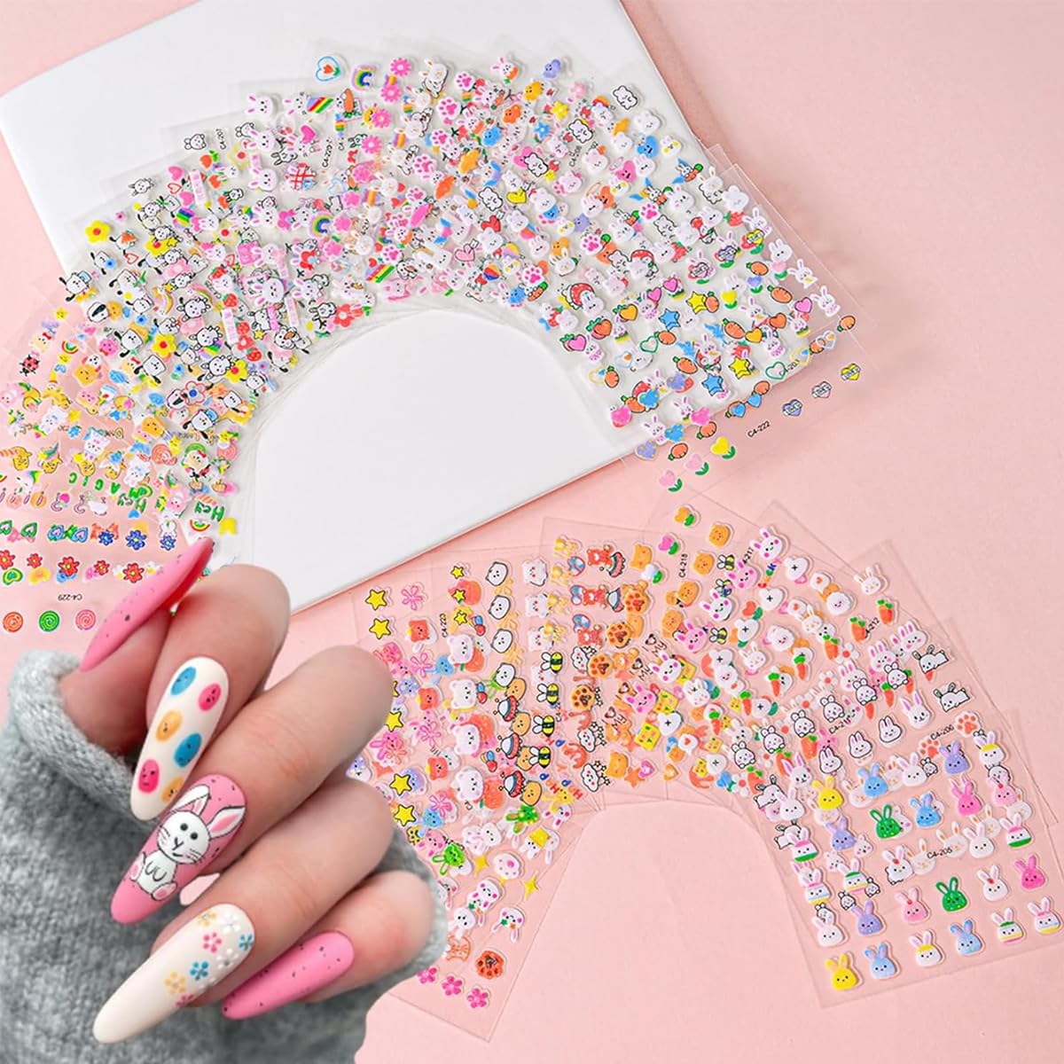 MAYCREATE Cartoon Rabbit Nail Art Stickers for DIY Manicure with 3D Self Adhesive 30 Sheets | Safe for Kids