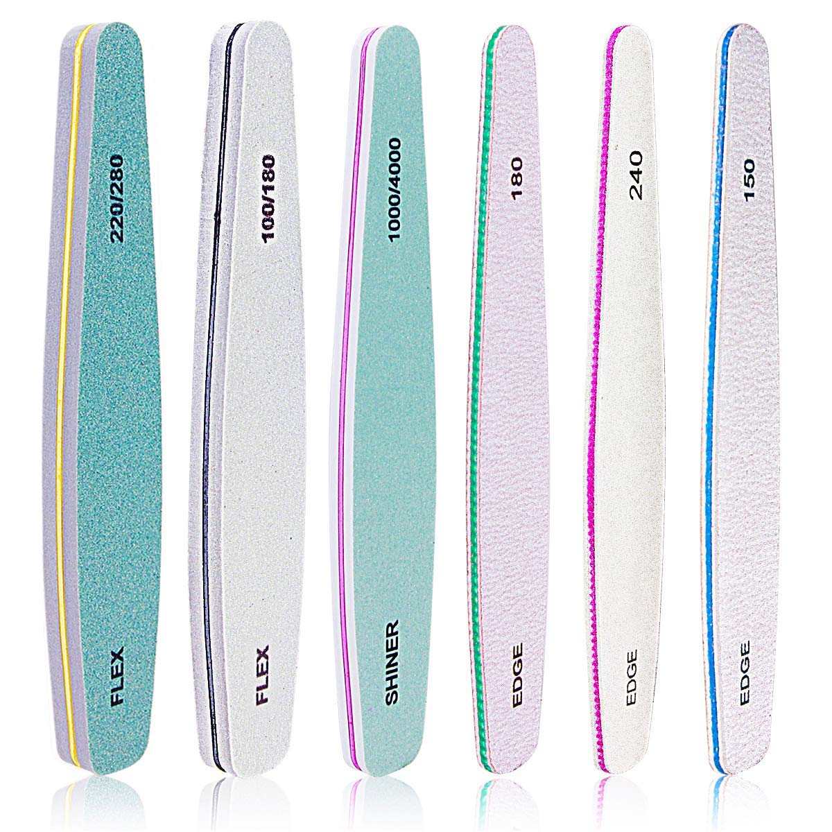 MAYCREATE 6pcs Nail Files Set for Manicure, Nail Buffer Files Block Coarse Washable Nail Polisher Double Sided Nail Shaper Emery Boards for Acrylic & Natural Nails 100/150/180/220/240/280/1000/4000 Grid