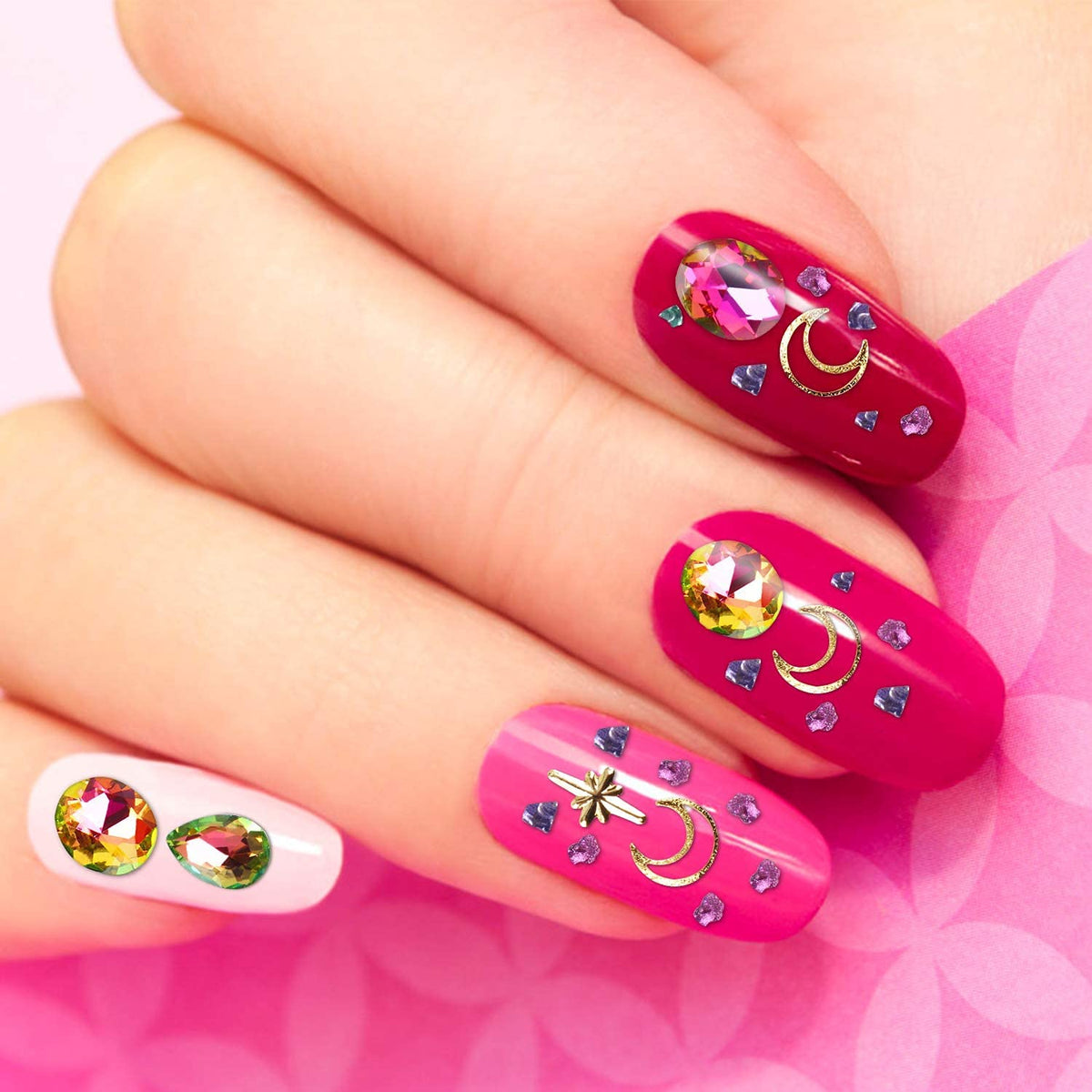 MAYCREATE 6 Boxes Mixed Nail Art Rhinestones Diamonds Crystals Beads Gems with Tweezer for 3D Nails Art Decoration Nail Art Supplies