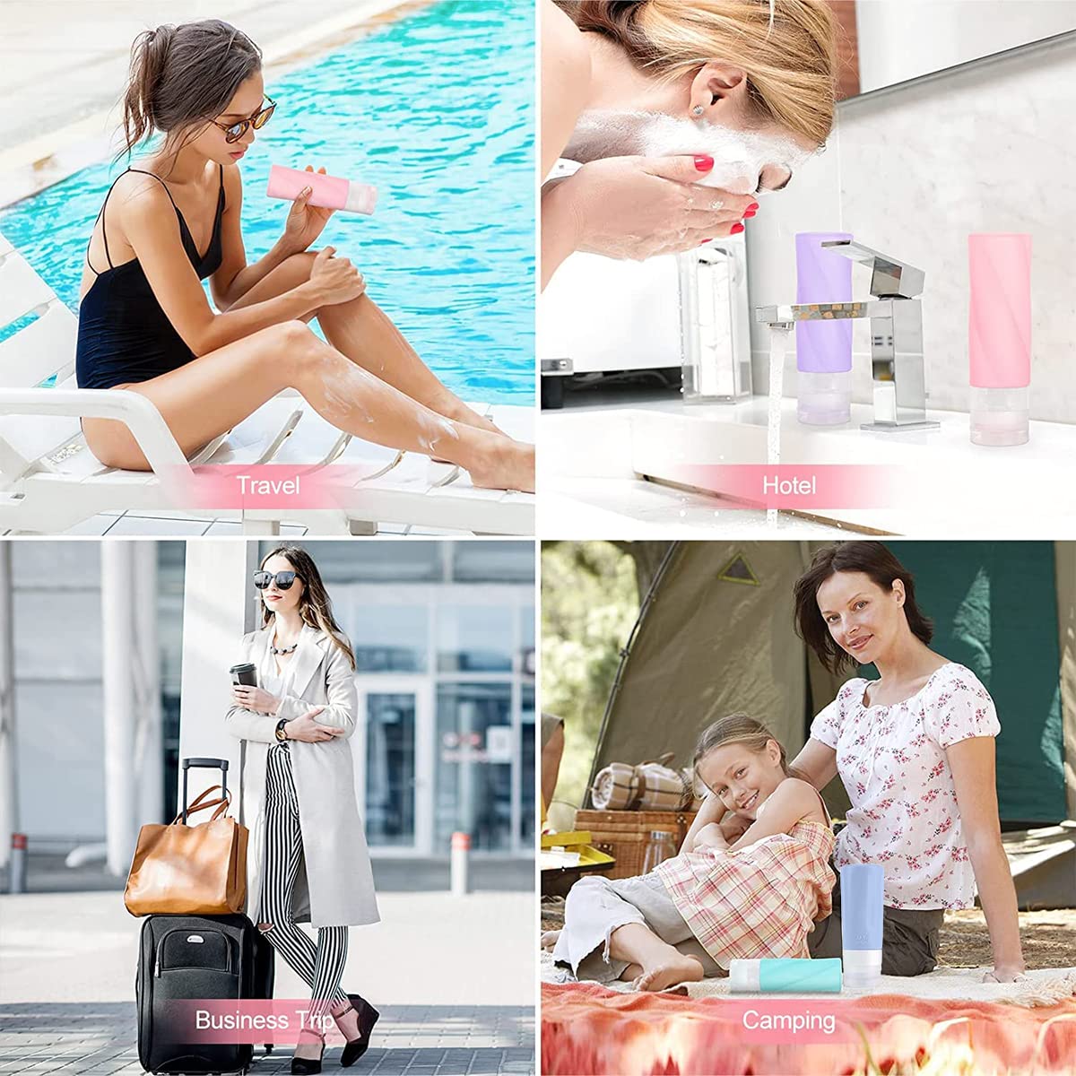 MAYCREATE Travel Bottles for Toiletries Set of 14pcs, Silicone Travel Toiletry Bottles, Upgraded Leak Proof Squeezable Container Spray Bottle for Shampoo, Gel, Cream, Lotion Dispenser with Tools Set