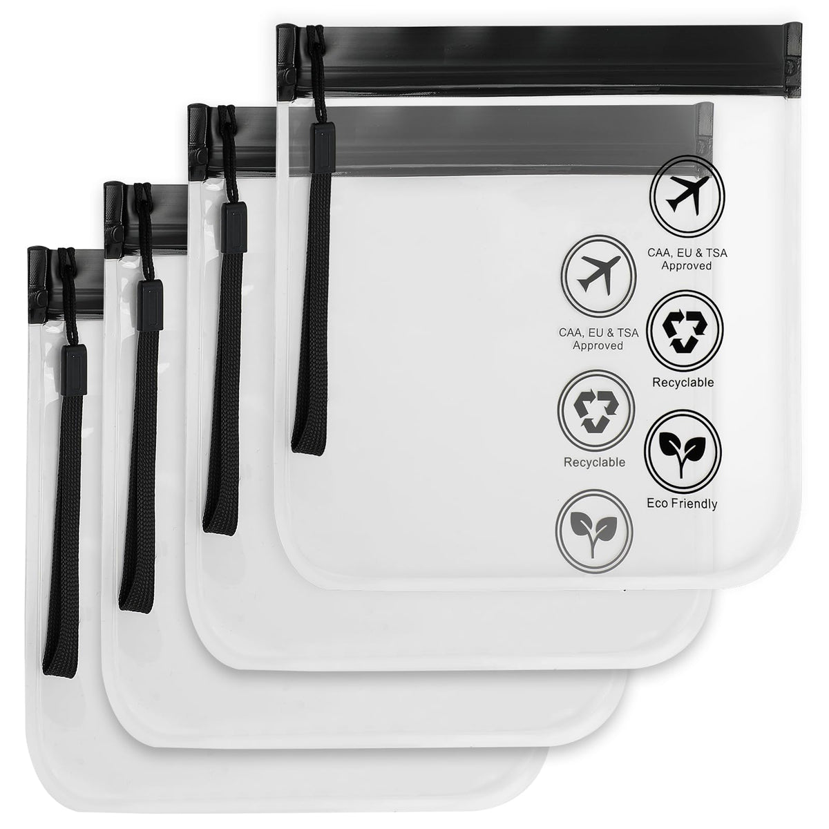 MAYCREATE® 4Pcs Clear Toiletry Bag with Sealing Strip 20 x 20cm Cosmetic Pouch Makeup Bags for Women-Transparent